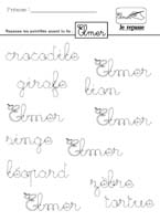 Ecrire le mot Elmer en criture cursive