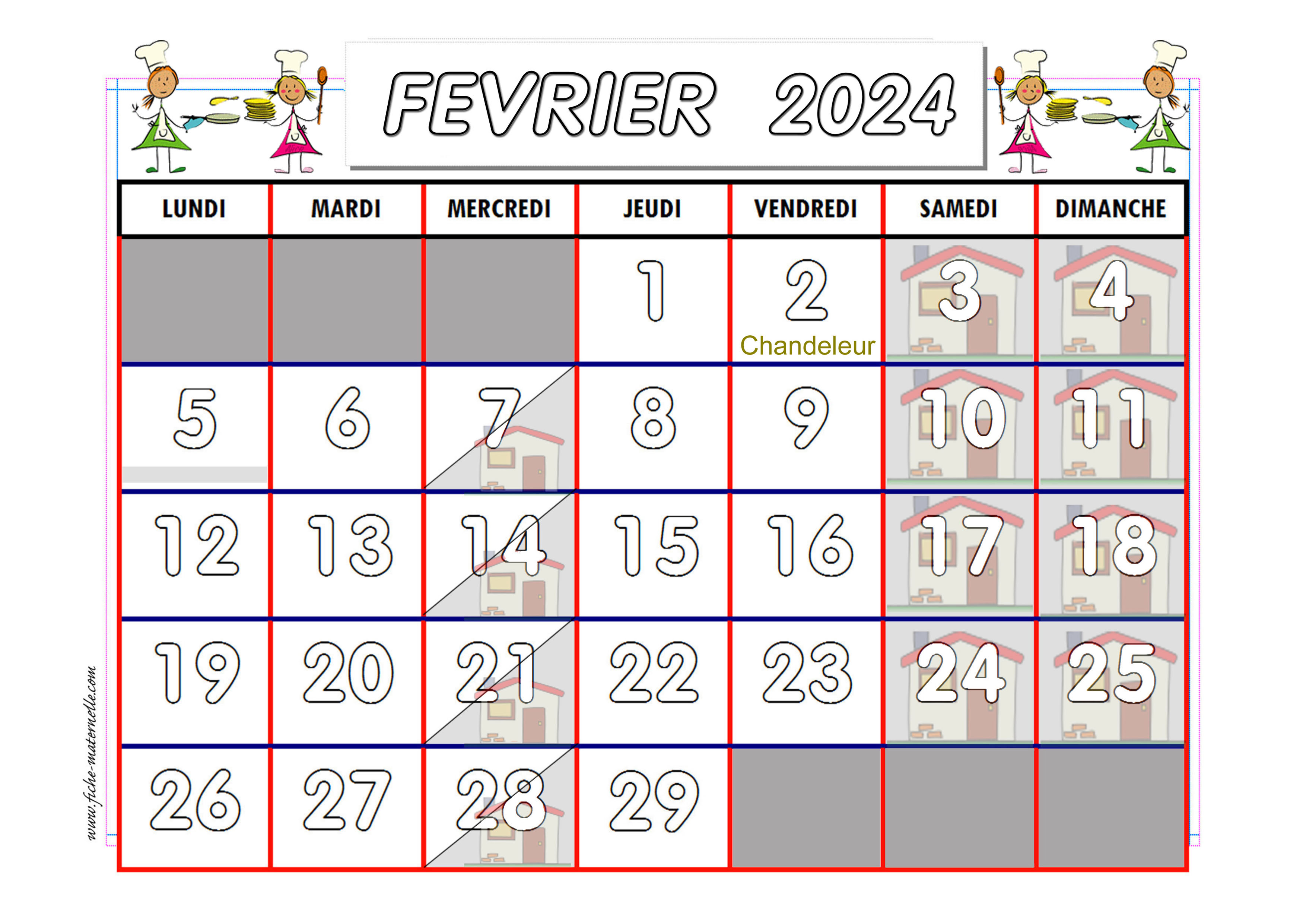 calendrier février 2024
